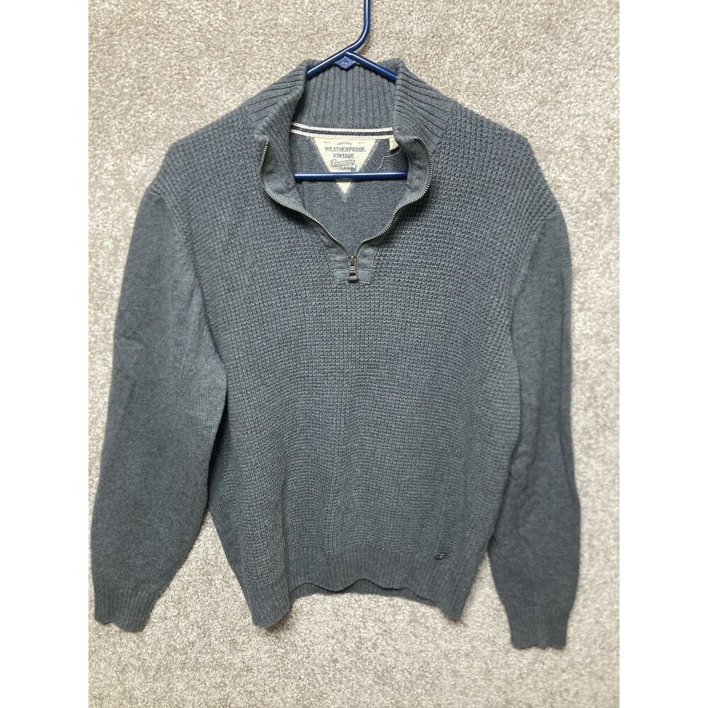 Weatherproof Vintage 1948 Gray Half-Zip Sweater Mens L Cotton Blend Warm Knit